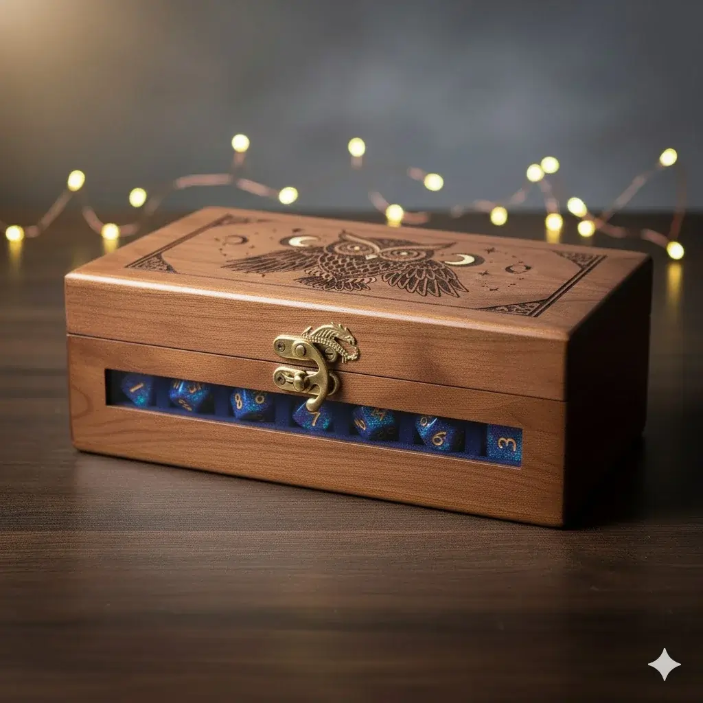 The Owl’s Sanctuary Dice Box details